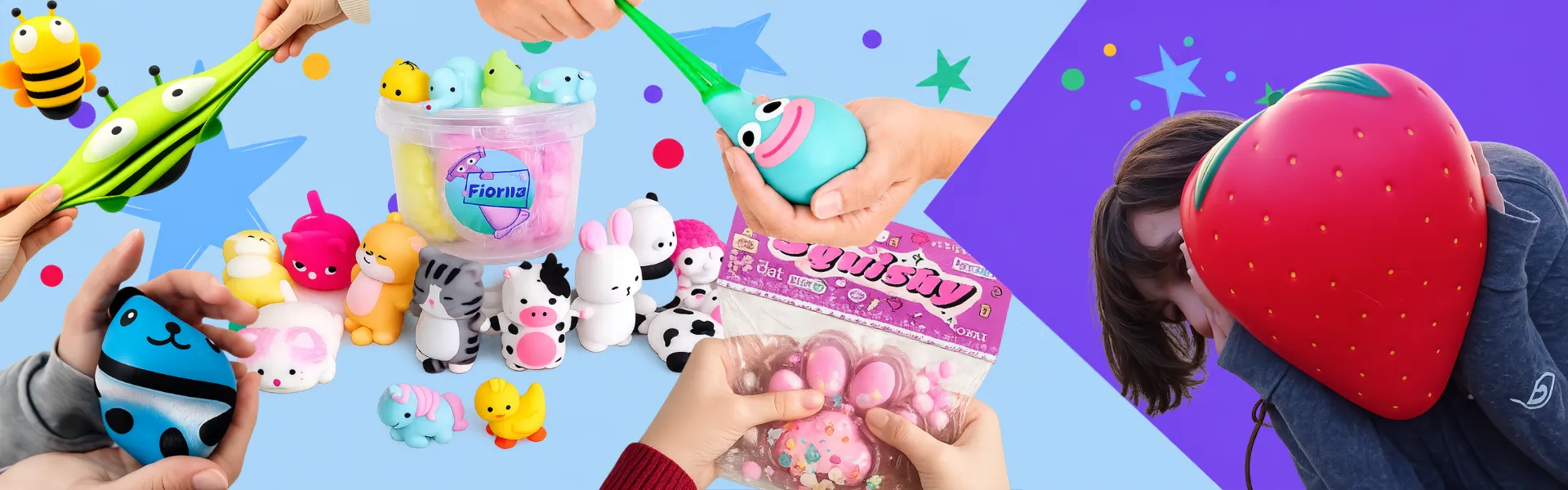 Colección de squishies gigantes, pequeños y sensoriales Fiorlla para niños y adultos