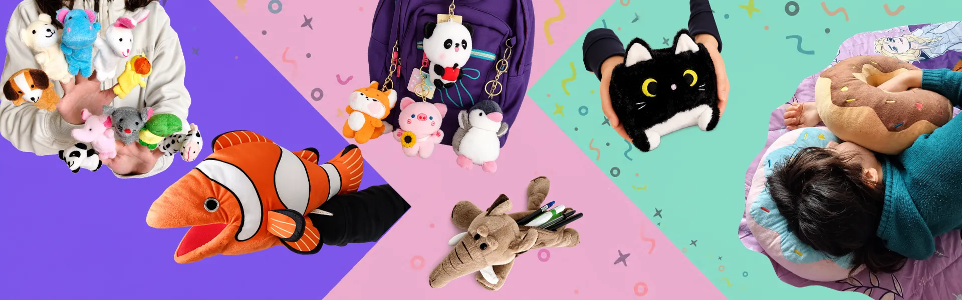 Peluches kawaii, títeres de peluche, llaveros, estuches y accesorios de peluche